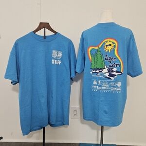 Pair of Gildan XL Matching Blue Cotton Short Sleeved Staff T Shirts with Colorfu